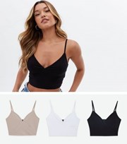 New Look 3 Pack Black White and Stone Jersey Bralettes